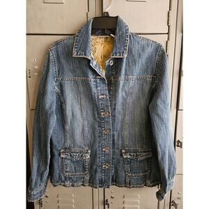 Chico's Cute Women's Cotton Denim Jean Jacket Size 1 with flaw missing button